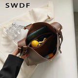 Solid Shoulder Bags for Women Autumn Winter Bucket Bag