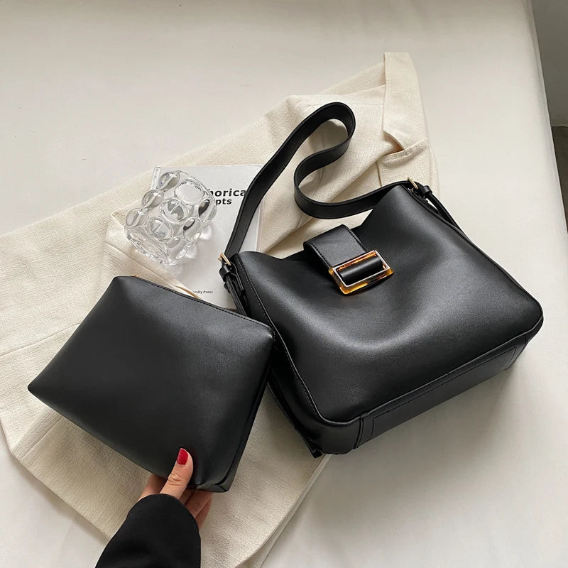 Solid Shoulder Bags for Women Autumn Winter Bucket Bag