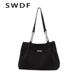 Large Capacity Canvas Handbag Zipper Shoulder Bag Corduroy Tote