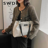 Large Capacity Canvas Handbag Zipper Shoulder Bag Corduroy Tote