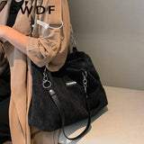 Large Capacity Canvas Handbag Zipper Shoulder Bag Corduroy Tote