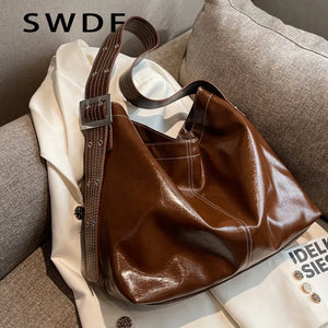 Large Crossbody Bag Vintage Leather High Capacity Hobo Handbag