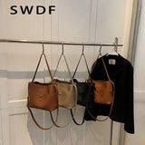 Vintage Leather Crossbody Bucket Bag