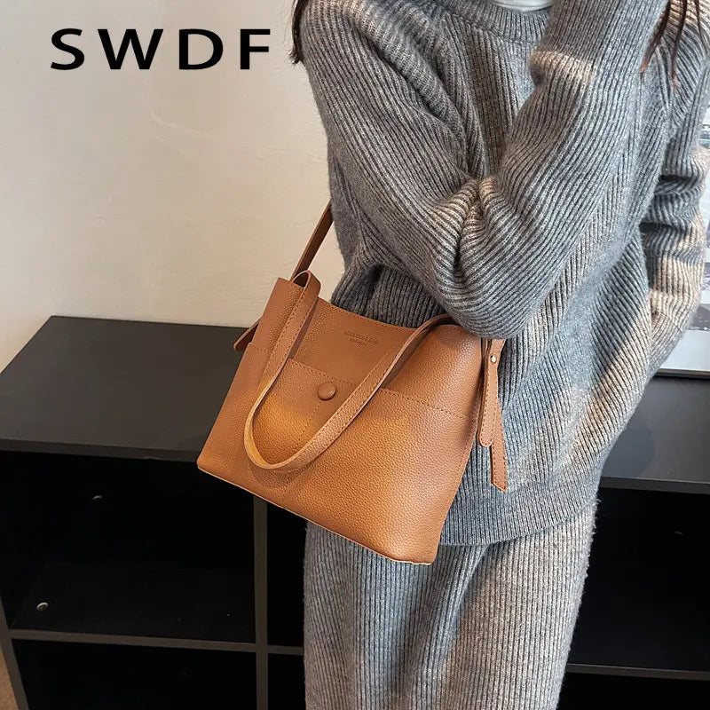 Vintage Leather Crossbody Bucket Bag