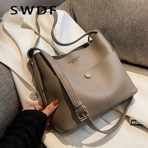 Vintage Leather Crossbody Bucket Bag