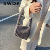 Woman Plush Shoulder Bags Winter Shopping Armpit Bag