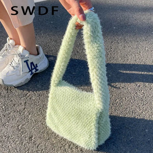 Woman Plush Shoulder Bags Winter Shopping Armpit Bag