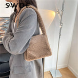 Woman Plush Shoulder Bags Winter Shopping Armpit Bag