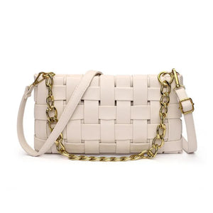 Woven Handbags PU Leather Chain Shoulder Bag Solid Ladies Messenger Bags