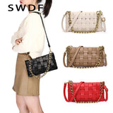 Woven Handbags PU Leather Chain Shoulder Bag Solid Ladies Messenger Bags