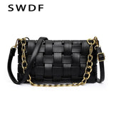 Woven Handbags PU Leather Chain Shoulder Bag Solid Ladies Messenger Bags