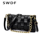 Woven Handbags PU Leather Chain Shoulder Bag Solid Ladies Messenger Bags