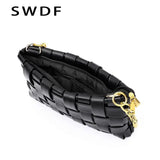 Woven Handbags PU Leather Chain Shoulder Bag Solid Ladies Messenger Bags