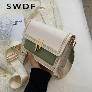 Mini Contrast PU Leather Crossbody Side Bags for Women Handbag
