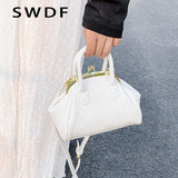 Pleated Handbag with Handle Lattice Shoulder Bag for Women Clutch Purses