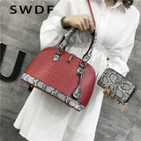 Snake Leather Shoulder Bag Boston Wallet Large Capacity