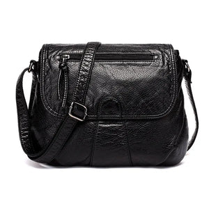 Small Women Messenger Bag Soft Washed PU Leather Crossbody Bag Female Handbag