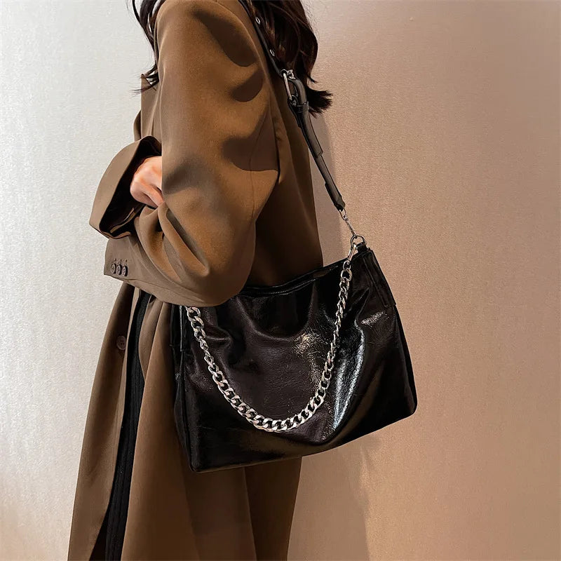 Chain Women Large Capacity Tote Bag PU Leather Handbags