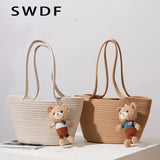 Summer Beach Weaving Ladies Straw Bag Moon Shaped Top Handle Handbag Tote