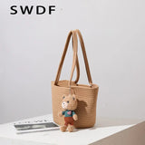 Summer Beach Weaving Ladies Straw Bag Moon Shaped Top Handle Handbag Tote