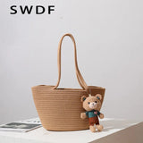 Summer Beach Weaving Ladies Straw Bag Moon Shaped Top Handle Handbag Tote