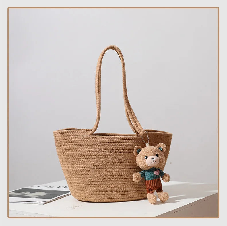 Summer Beach Weaving Ladies Straw Bag Moon Shaped Top Handle Handbag Tote