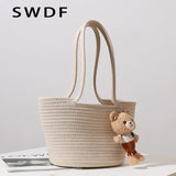 Summer Beach Weaving Ladies Straw Bag Moon Shaped Top Handle Handbag Tote