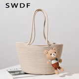 Summer Beach Weaving Ladies Straw Bag Moon Shaped Top Handle Handbag Tote