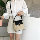 Straw Bucket Bags Women Crossbody Summer Purses Handbags Shoulder Bag
