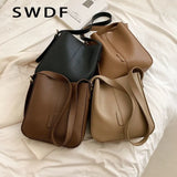 SWDF Solid Bucket Bags for Women Winter Handbag Shoulder Bag