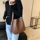 SWDF Solid Bucket Bags for Women Winter Handbag Shoulder Bag