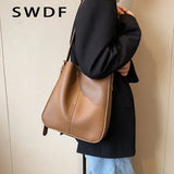 SWDF Solid Bucket Bags for Women Winter Handbag Shoulder Bag