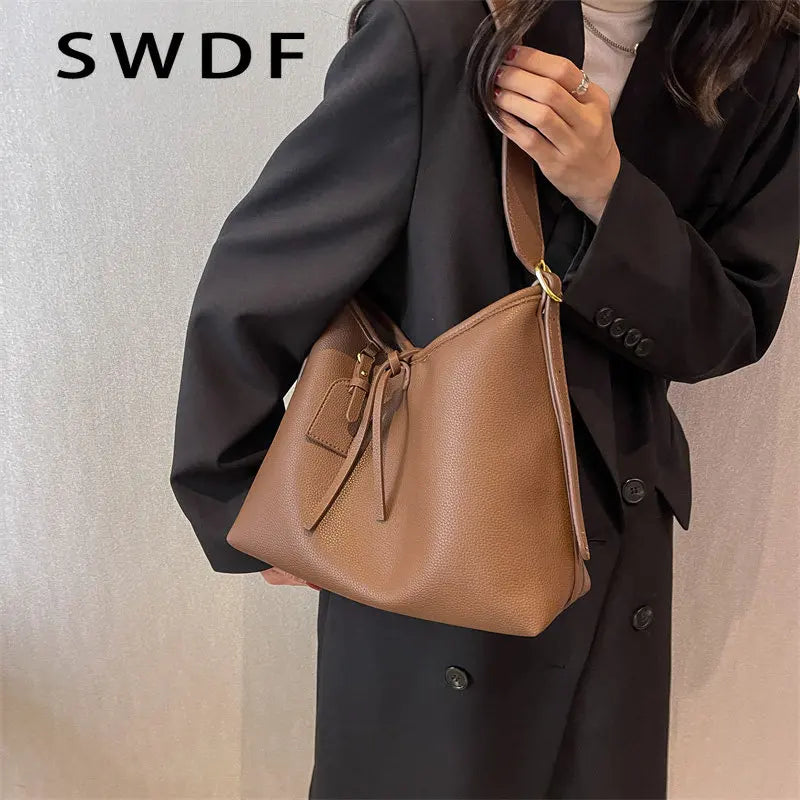 Vintage Women's Tote Bag Soft PU Leather Shoulder Bags Large Capacity