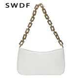 Stone Pattern PU Leather Armpit Bag Metal Chain Shoulder Handbag