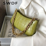 Stone Pattern PU Leather Armpit Bag Metal Chain Shoulder Handbag