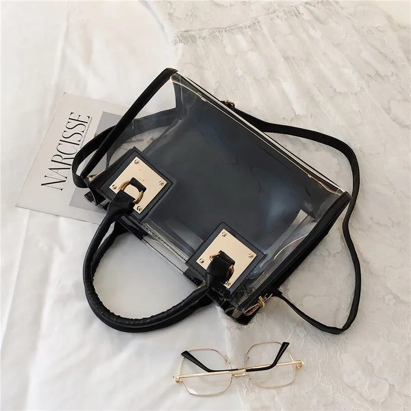 Transparent Jelly Bags for Women Square Handbag PVC Leather Crossbody Bag