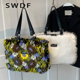 Vintage Faux Fur Totes Handbags Purses Women Shoulder Bags