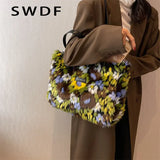 Vintage Faux Fur Totes Handbags Purses Women Shoulder Bags