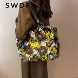 Vintage Faux Fur Totes Handbags Purses Women Shoulder Bags