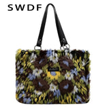 Vintage Faux Fur Totes Handbags Purses Women Shoulder Bags