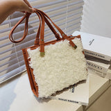 Vintage Faux Suede Lambswool Tote Bag for Women - Shoulder Handbag