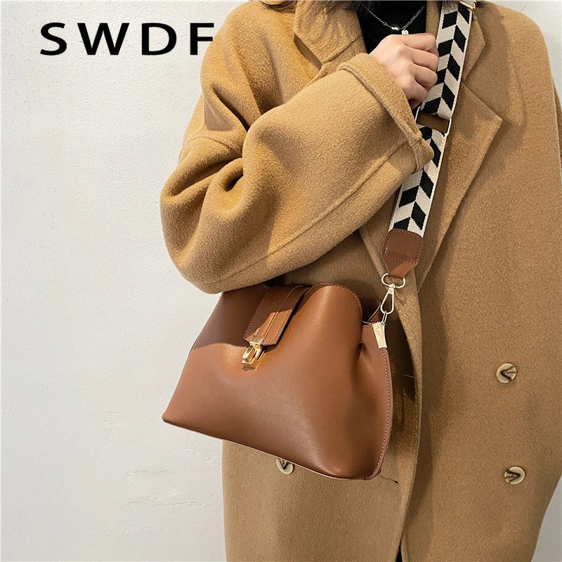 Vintage Small PU Leather Bucket Crossbody Bags for Women Lady