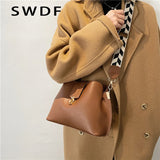 Vintage Small PU Leather Bucket Crossbody Bags for Women Lady