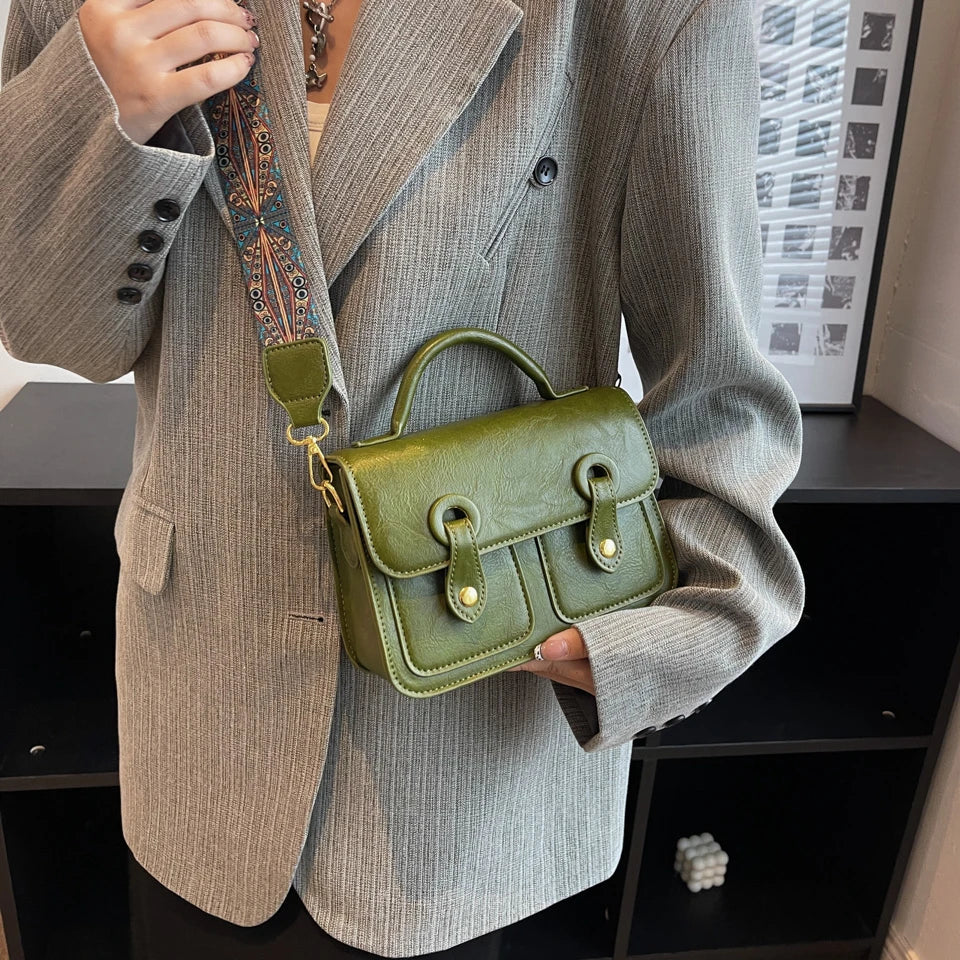Vintage Square Crossbody Bag Women's Handbag PU Leather Tote