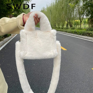 Winter Soft Plush Shoulder Bags Faux Furry Ladies Tote Purse Handbags