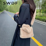 Winter Soft Plush Shoulder Bags Faux Furry Ladies Tote Purse Handbags
