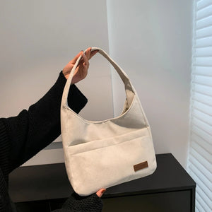 Winter Striped Corduroy Shoulder Bag Tote Soft Handbag for Women