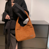 Winter Striped Corduroy Shoulder Bag Tote Soft Handbag for Women