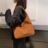 Winter Striped Corduroy Shoulder Bag Tote Soft Handbag for Women