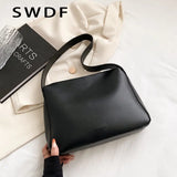 Women Letter Print Handbags Autumn PU Leather Large Capacity Shoulder Handbag